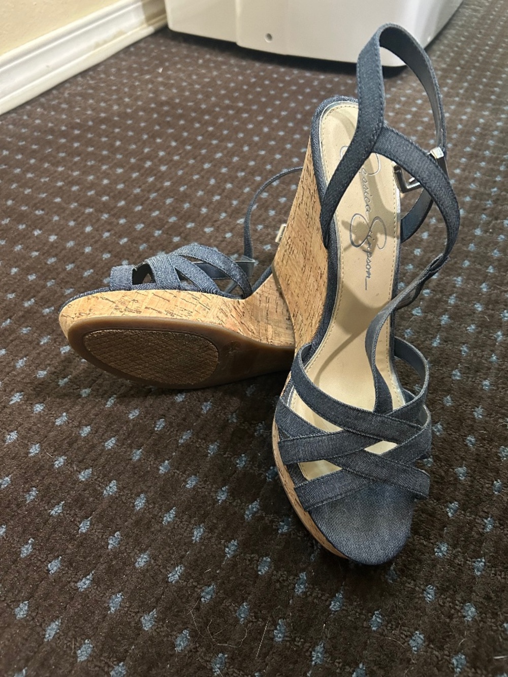 Jessica Simpson brand wedge sandals. Color is blue denim